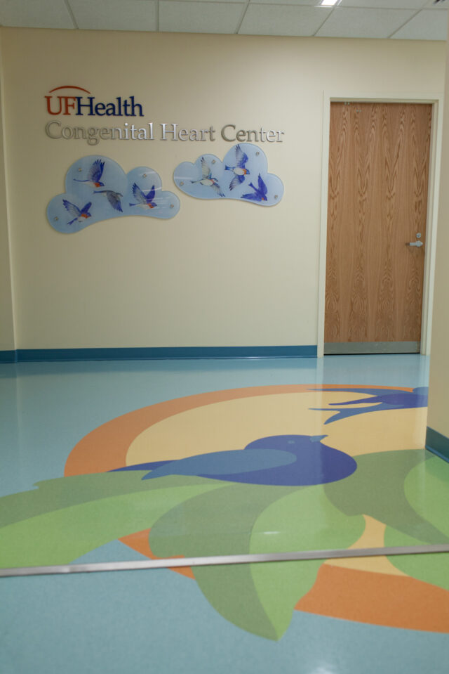 Congenital Heart Center hallway with mural on floor
