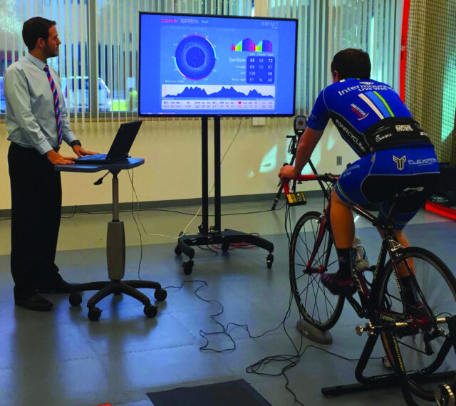 A patient doing a cycle test