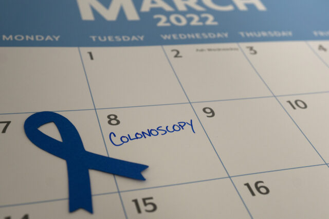 a calendar that shows a reminder to get a colonoscopy