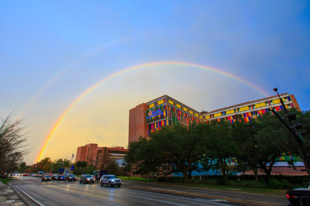 Rainbow over UF Health Shands Hospital