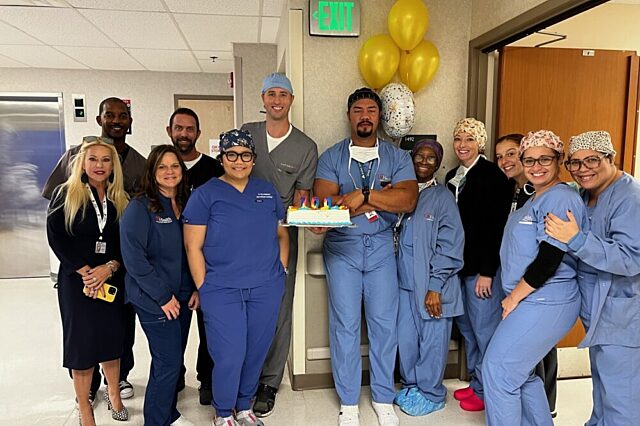 A significant milestone for UF Health Leesburg Hospital as the 100th patient recently received the latest-generation WATCHMAN FLX™ left atrial appendage closure, or LAAC, device. Photo courtesy of UF Health Central Florida.