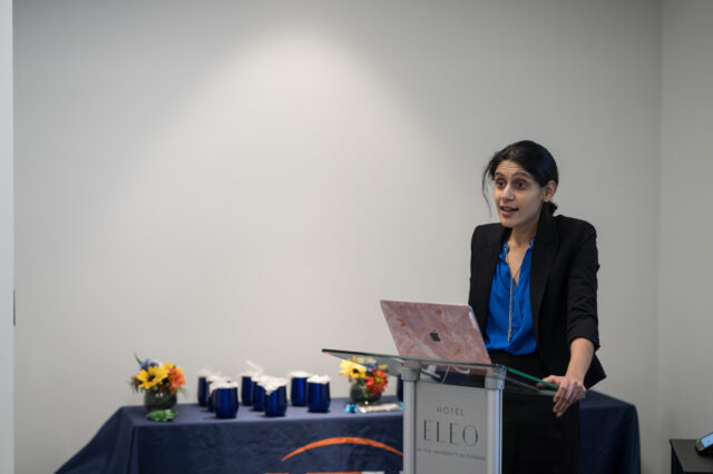 Faye Pais, M.D., announced the launch of the Myositis Interstitial Lung Disease Center at UF Health during a recent meeting of the Myositis Patient Support Group