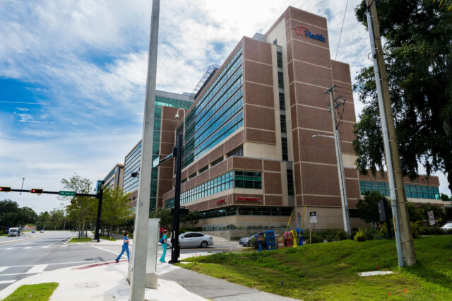 Exterior shot of UF Health Shands Cancer Hospital