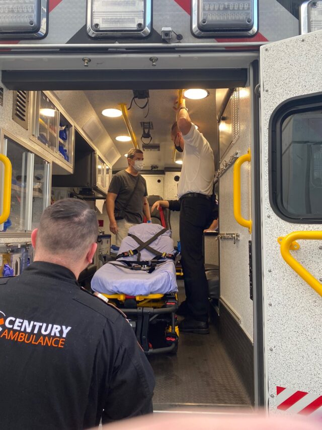 David had an emotional tour of the TraumaOne Critical Care Transport Ambulance that transferred him from the Gate River Run to UF Health Jacksonville.