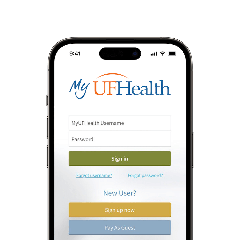 Smart phone with MyUFHealth open in the browser app