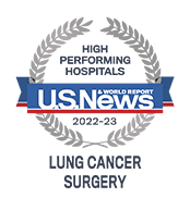 U.S. News & World Report High Performing Hospitals Badge - Lung Cancer Surgery, 2022-2023