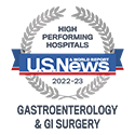 U.S.News & World Report High Performing Badge - Gastroentrerology & GI Surgery 2022-2023