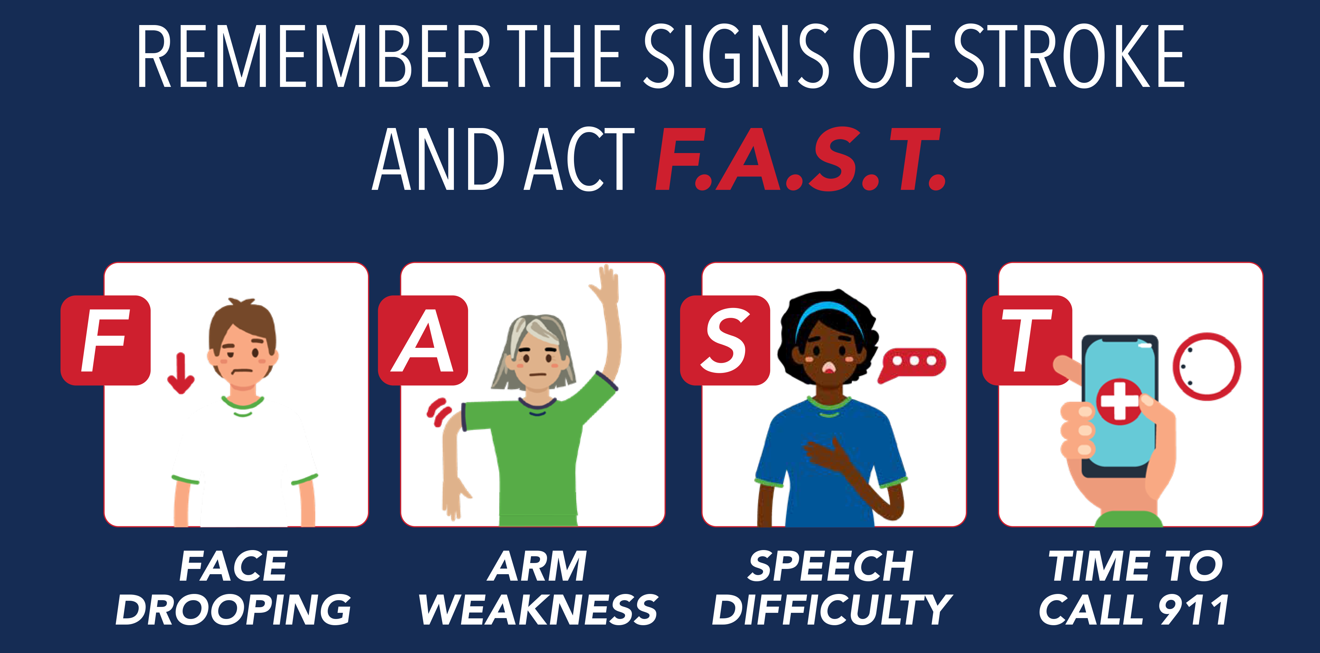Know the signs of a stroke - face drooping, arm weakness, speech difficulty - time to call 911