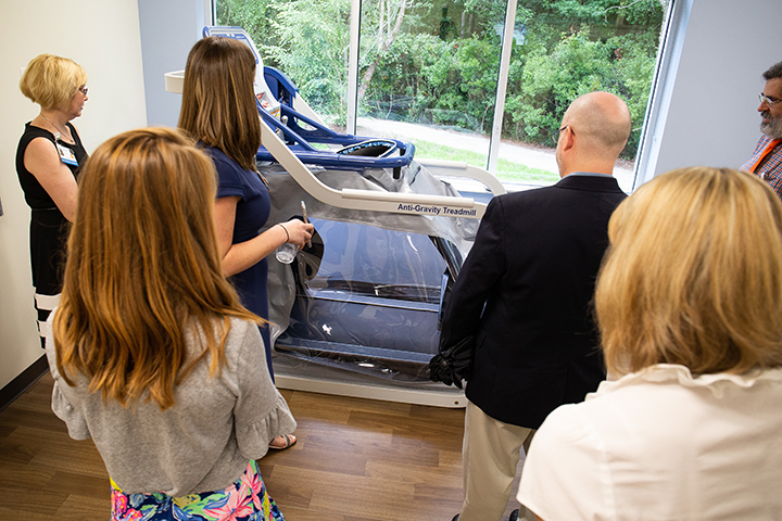 This treadmill uses a special support system that helps to reduce the body weight of the user by 70%, helping to assist with rehabilitative therapy.