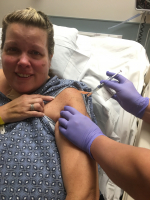 Amy Westman finally receives a COVID-19 vaccine as she is discharged to rehabilitation. (Photo courtesy of Amy Westman.)