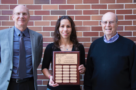 Pat Concannon, Director of UFGI, Lara Ianov, this year’s winner of the Kenneth and Laura Berns Award for Excellence in Genetics, and former UFGI Director and former COM Dean Ken Berns.