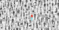 Illustration of a full-color figure in a crowd of gray figures