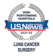 U.S. News & World Report High Performing Hospitals Badge - Lung Cancer Surgery, 2021-2022