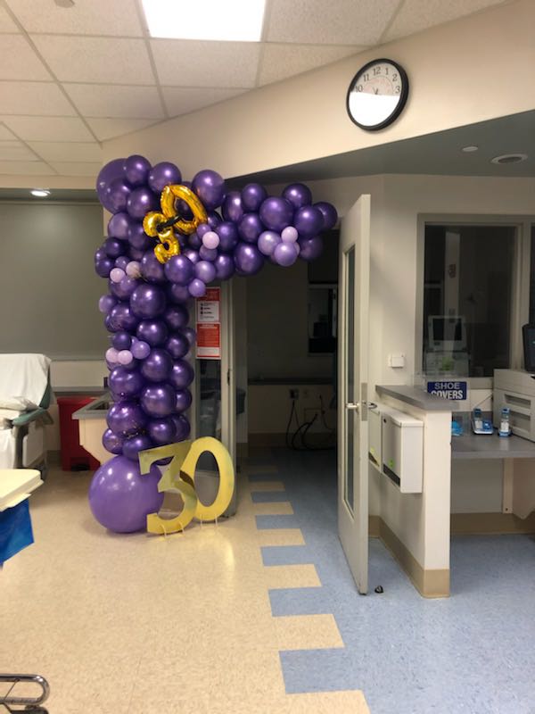 The staff decorated Holloman’s room and the lobby in purple and gold, which are Holloman’s favorite colors.