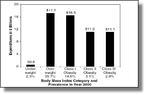 Bar chart representing the cost of obesity