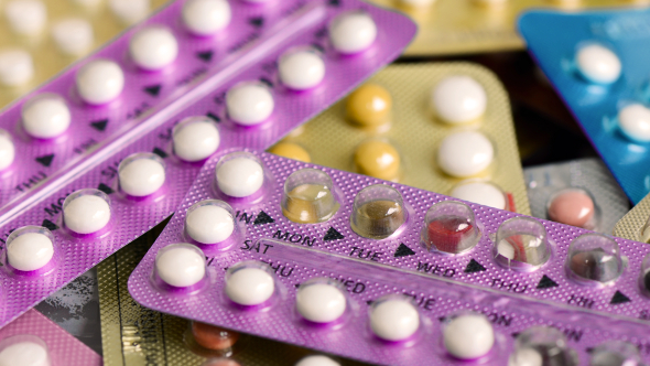 A close up image of birth control pill packets.